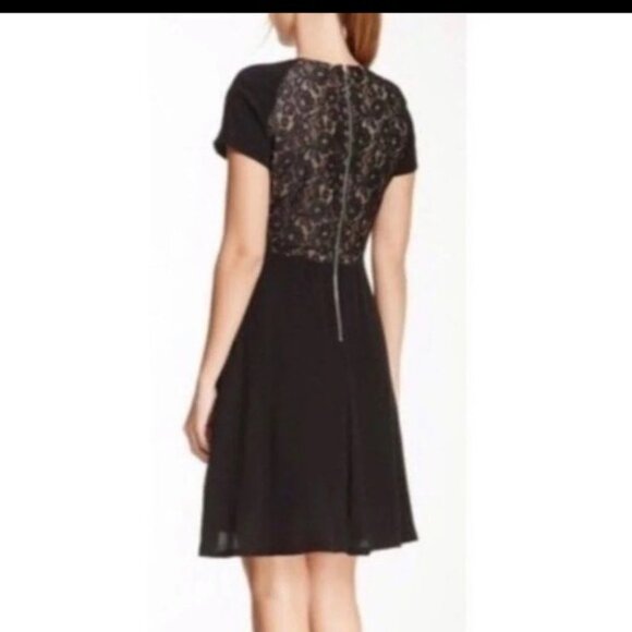 Rebecca Taylor ~ Black Crepe + Lace Short Sleeve Mini Dress in size 10 - Picture 11 of 12